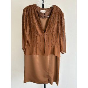 Landa Women's Brown Beaded Sleeveless 2 Piece Formal Dress Size 14 (32900)